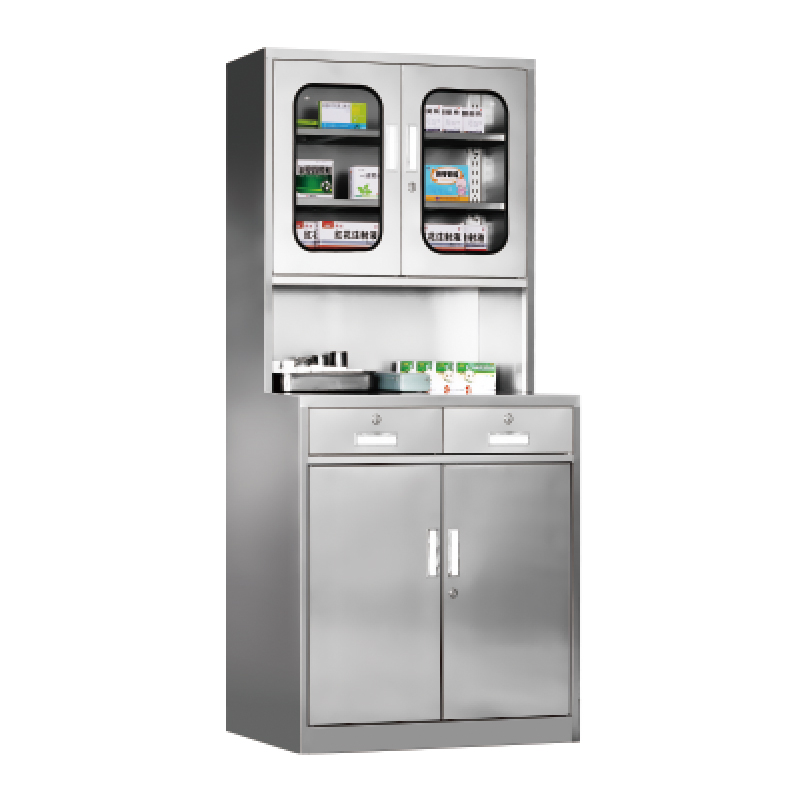 Stainless Steel 201 and Glass Kitchen Pantry Cabinet Hospital Medical Cabinet