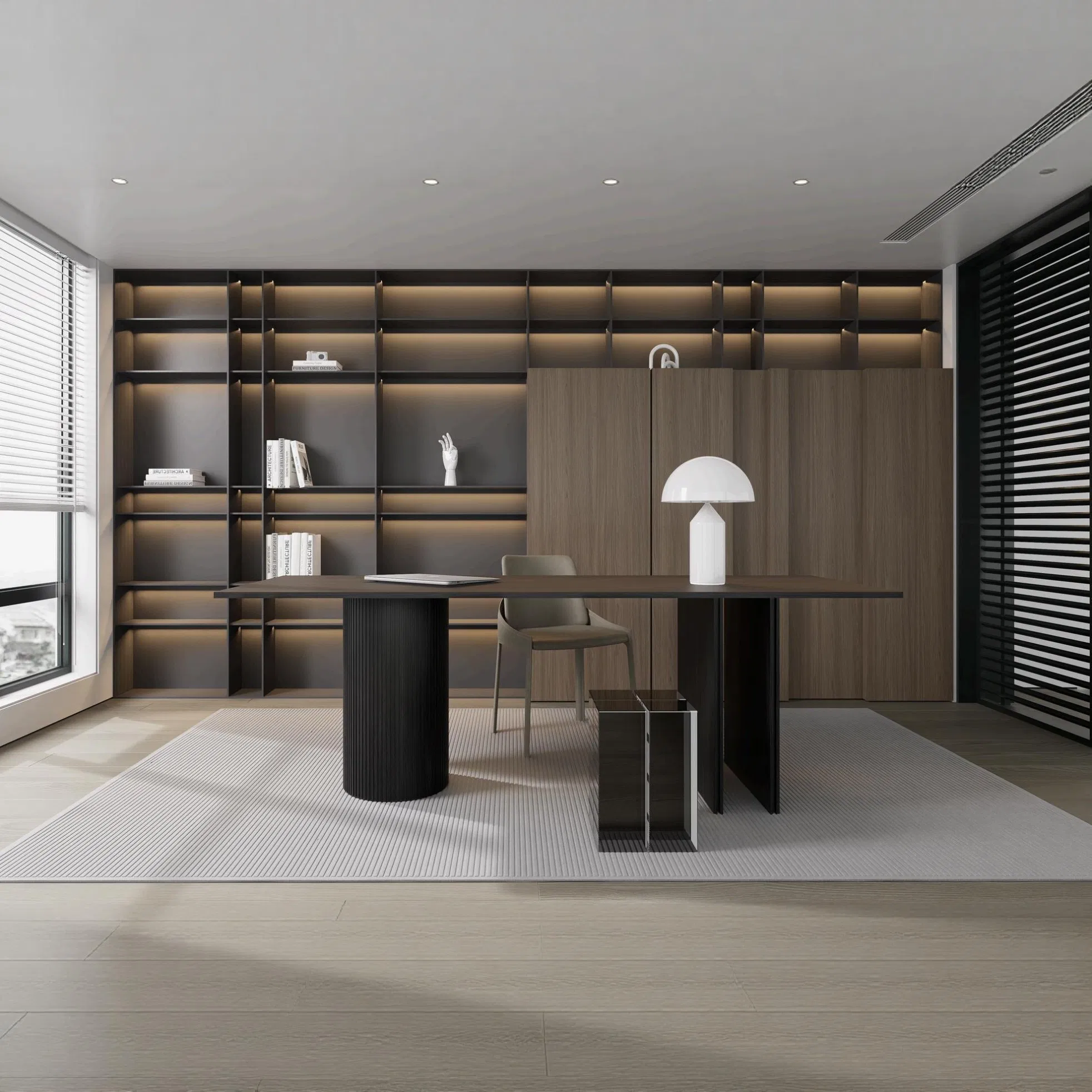 Elegant European Wooden Bookcase with Embossed Design