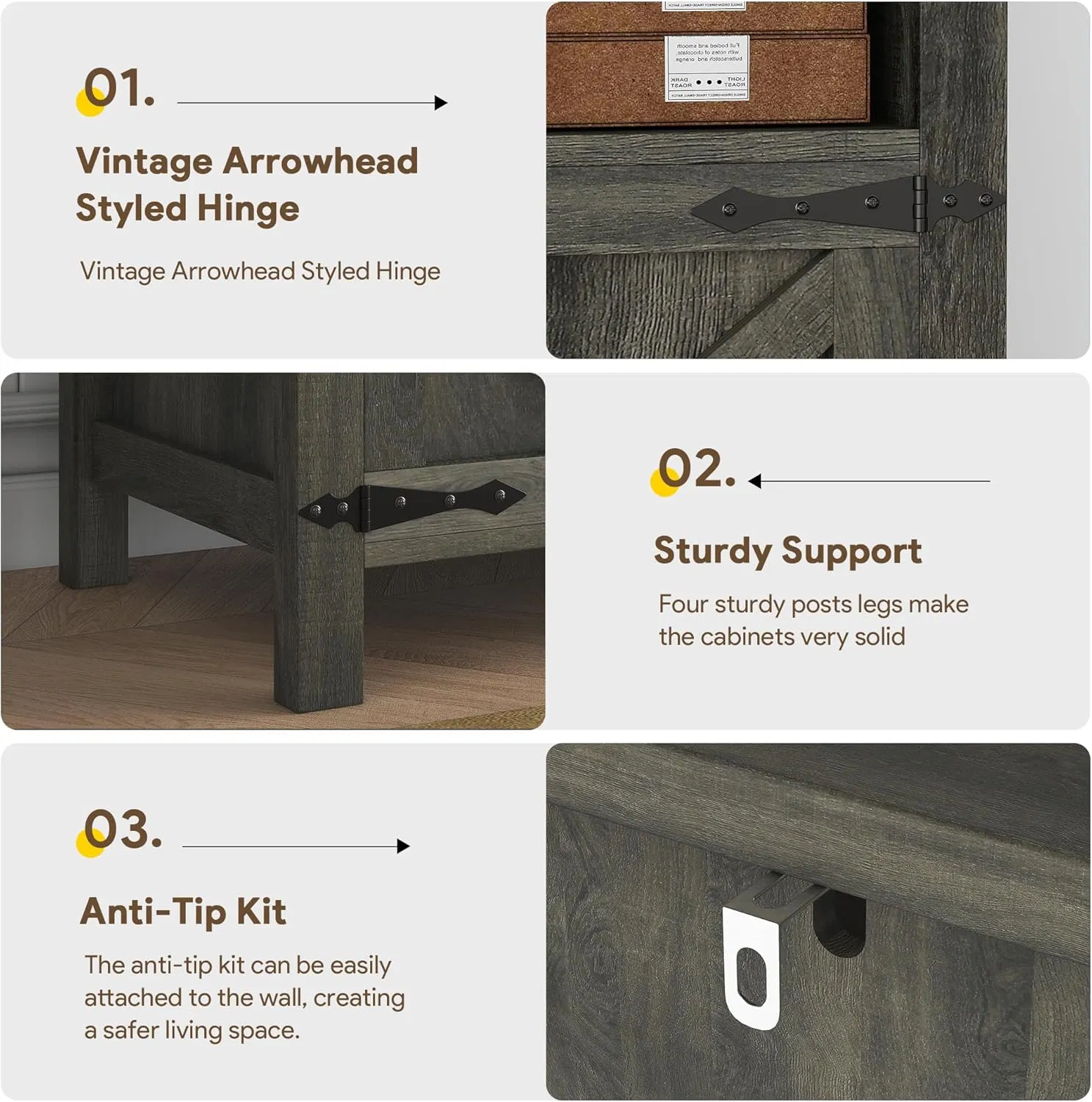 Dining Room Storage Sideboard with Adjustable RGB Lights, Built-in Charging Station and Barn Doors