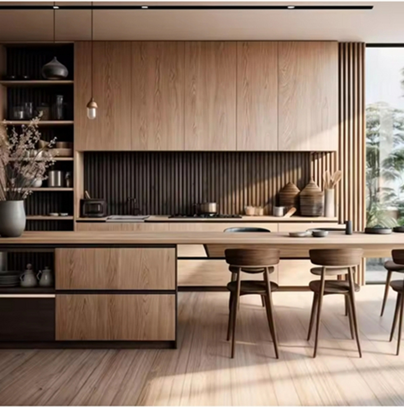 Kitchen Cabinet Supplier Pantry Modular Modern Wood Furniture Black Kitchen Cabinet