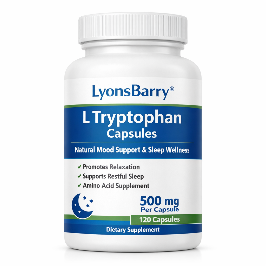 L-Tryptophan Powder for Sleep Support Mood Balance &amp; Relaxation Adult Amino Acid Supplement 500mg Dose Gluten-Free