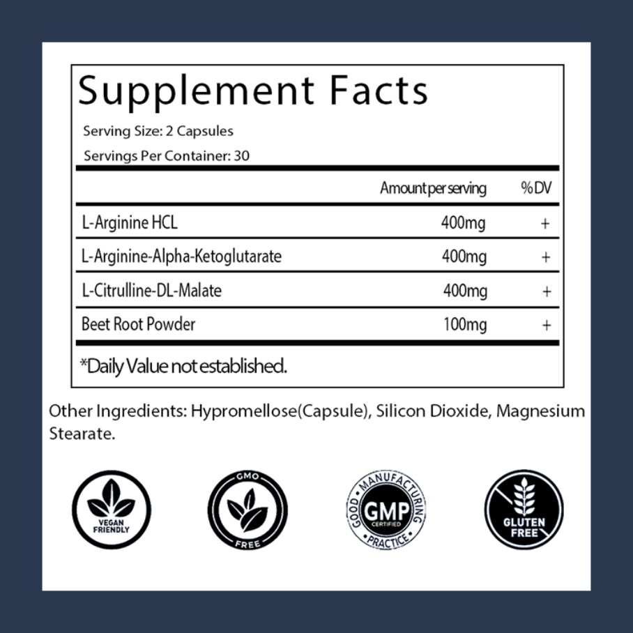 L-Arginine Capsules with L-Citrulline, Nitric Oxide Supplement for Performance, Endurance and Muscle Support