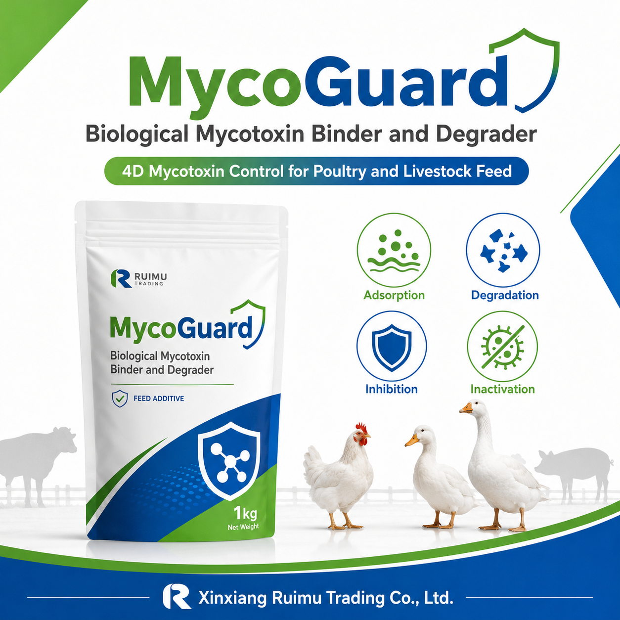 Biological Mycotoxin Binder &amp; Decomposer Feed Additive Powder for Poultry and Livestock Feed Safety
