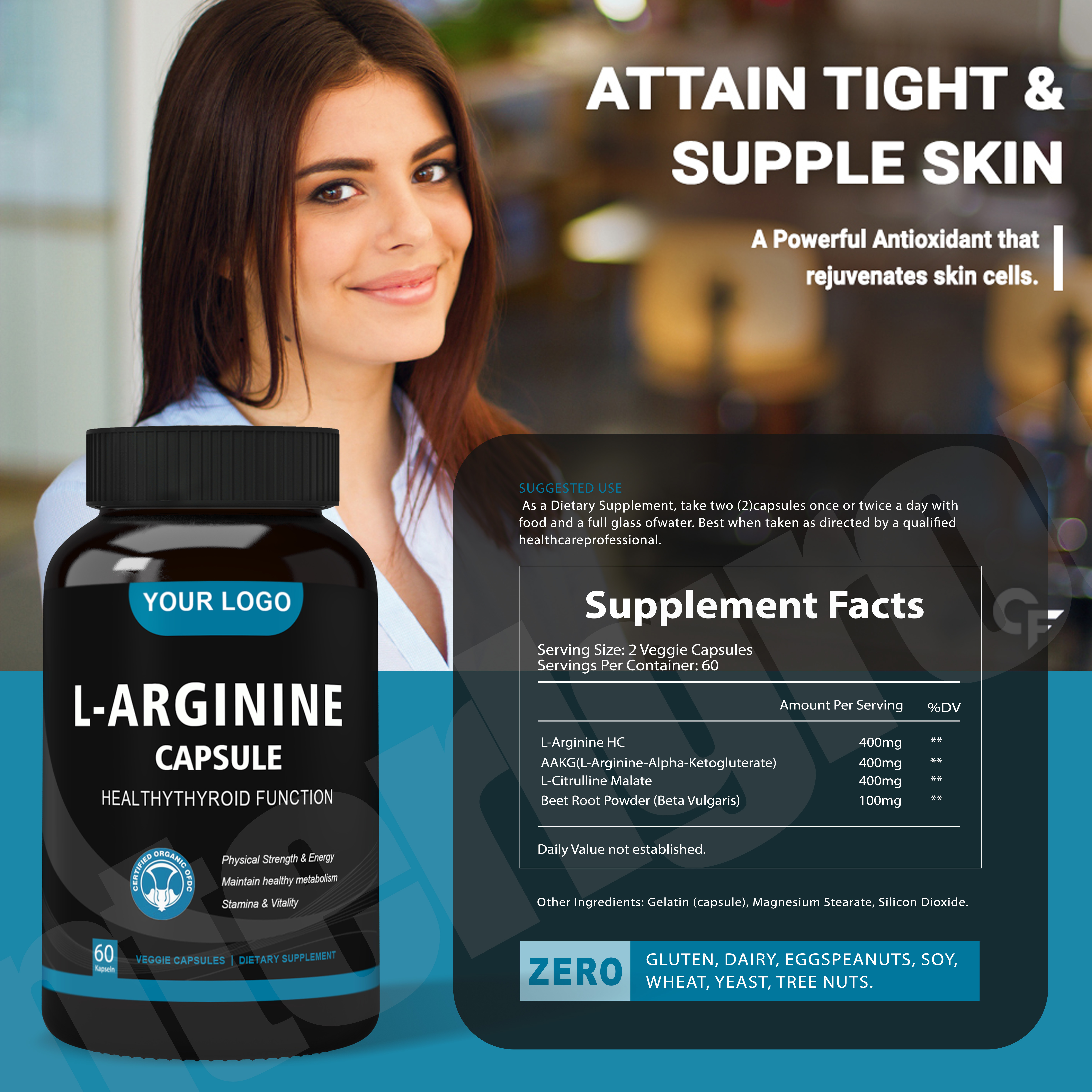 Ausreson OEM 3000 mg L Arginine Capsule Private Label Amino Acid Energy Supplement 1000 mg 5000mg l Arginine L-arginine Capsules