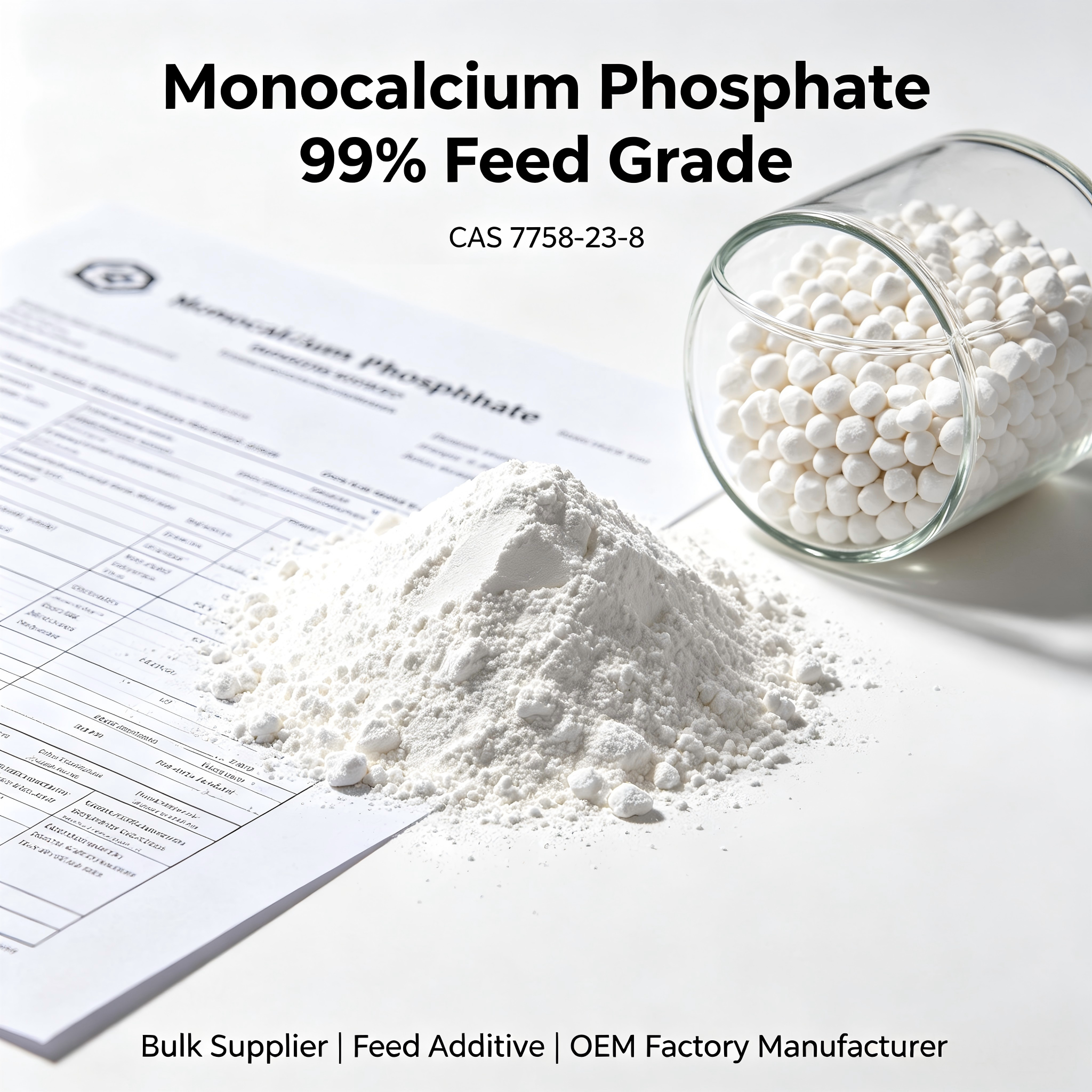 Monocalcium Phosphate 99% Feed Grade Nutrition Enhancers CAS 7758-23-8 Bulk Supplier Feed Additive OEM Manufacturer