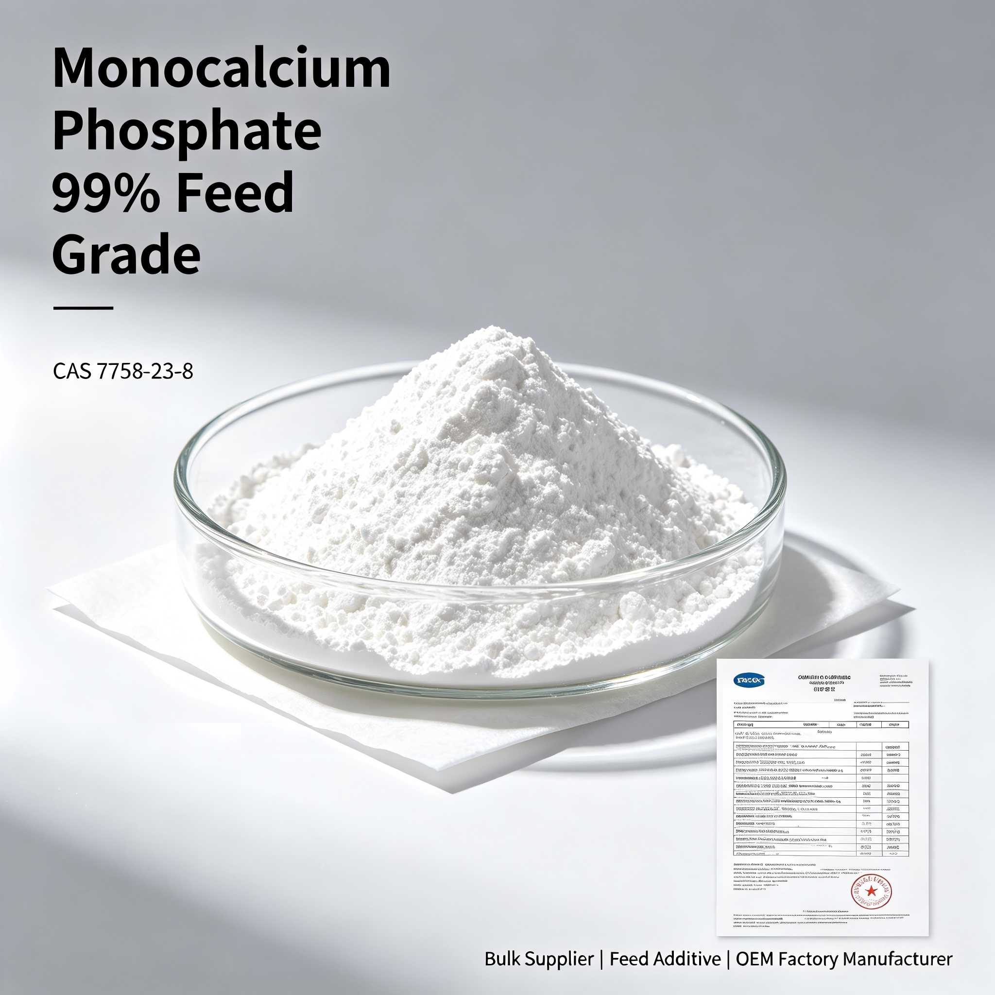 Monocalcium Phosphate 99% Feed Grade Nutrition Enhancers CAS 7758-23-8 Bulk Supplier Feed Additive OEM Manufacturer