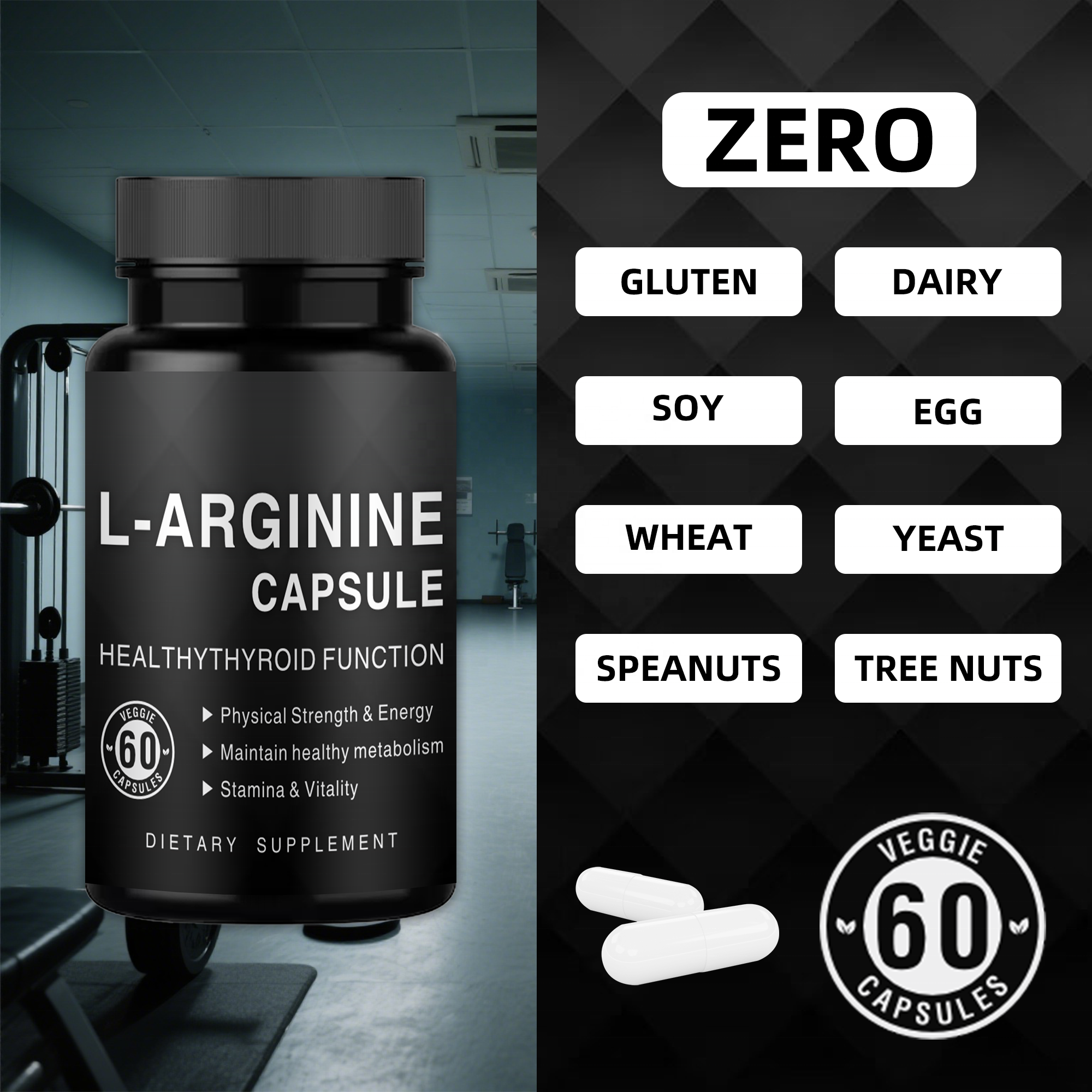 Julong OEM L-arginine Capsule Vegan Supplements for Muscle Growth Preworkout L-arginine L Citrulline Capsules Stamina Booster