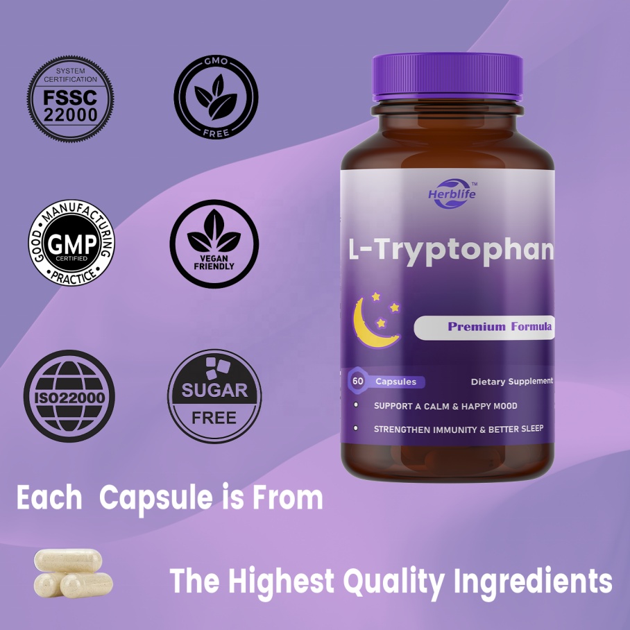 Haccp OEM FUNCTION FOOD Amino Acid Supplements Help Mood 500mg L-Tryptophan Capsules