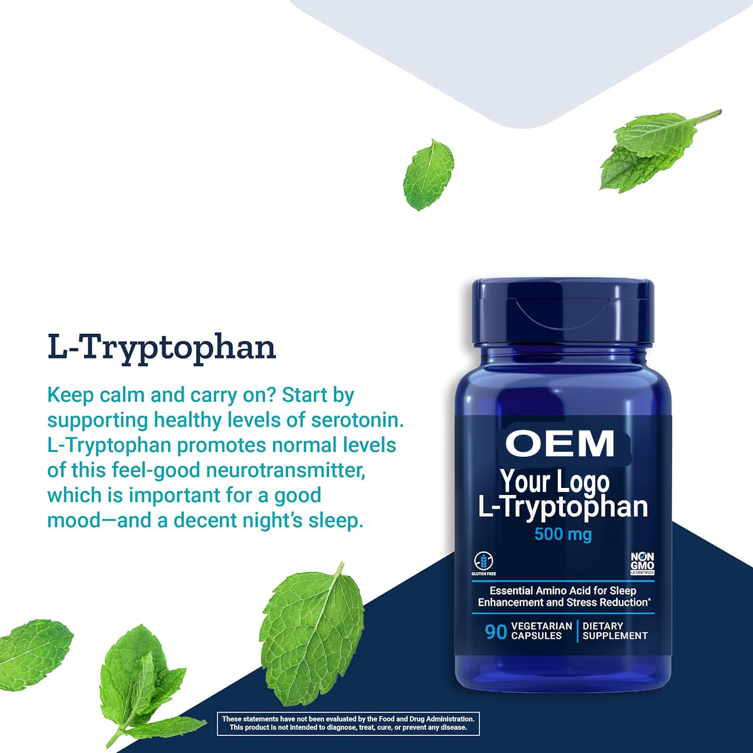 OEM Private Label Health Supplement L-Tryptophan Capsules L-Tryptophan Pills L-Tryptophan Supplement 500mg Amino Acid for Sleep