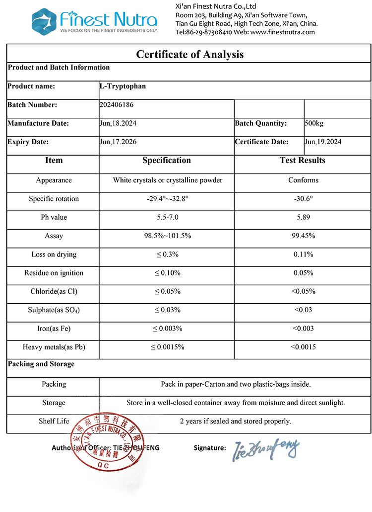 99% Food Grade L-Tryptophan Processing