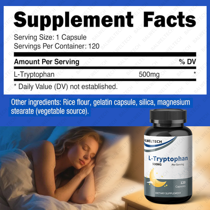 OEM Private Label L-Tryptophan Complex Capsules Calming Support Formula for Relaxation & Wellness