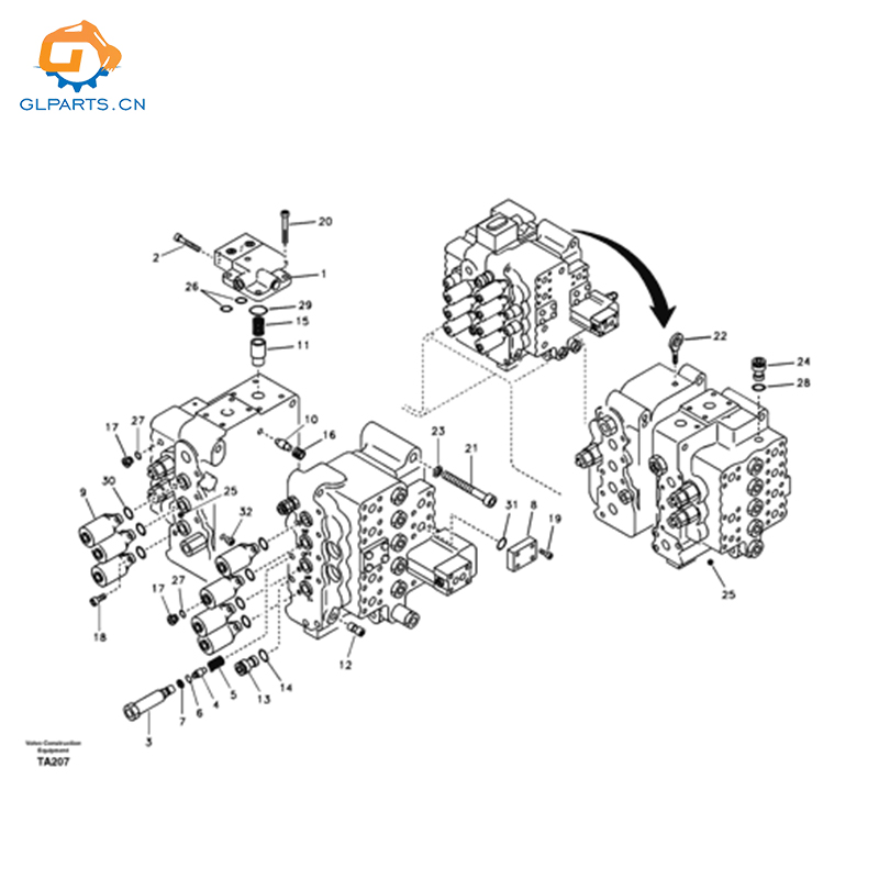 Ec200b Ec210b Hydraulic Control Valve Voe14576336 Voe14636698 14576336 14636698 for Volvo Excavator Distribution Main Valve