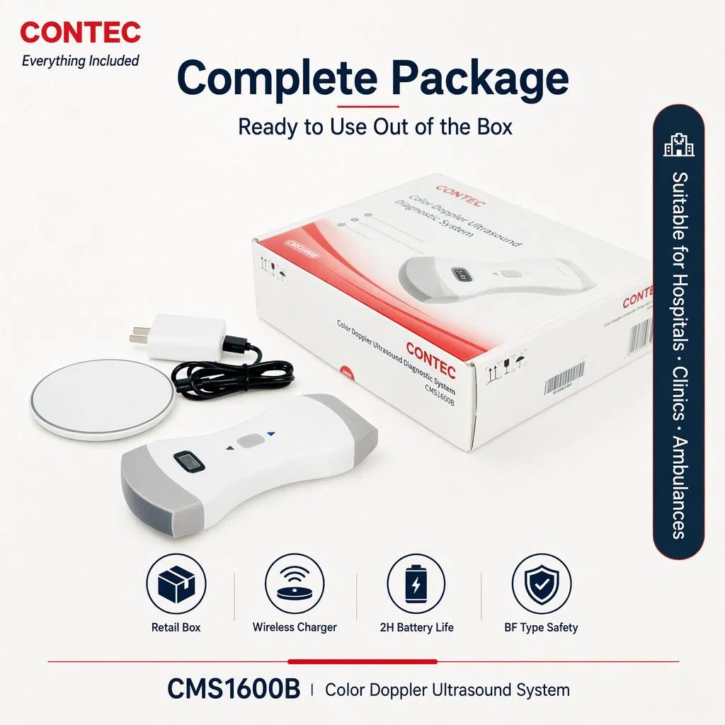 Contec Cms1600b Escáner de ultrasonido portátil inalámbrico con sonda Doppler color aprobado por Salud Canadá