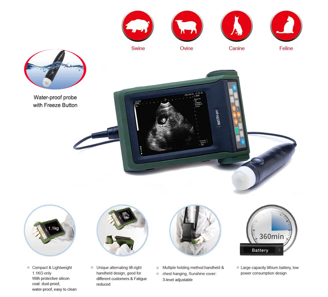 Escáner de reproducción, sistema de ultrasonido veterinario portátil, máquina ultrasonido veterinaria, con batería recargable, para uso al aire libre, fabricado en China, mejor precio