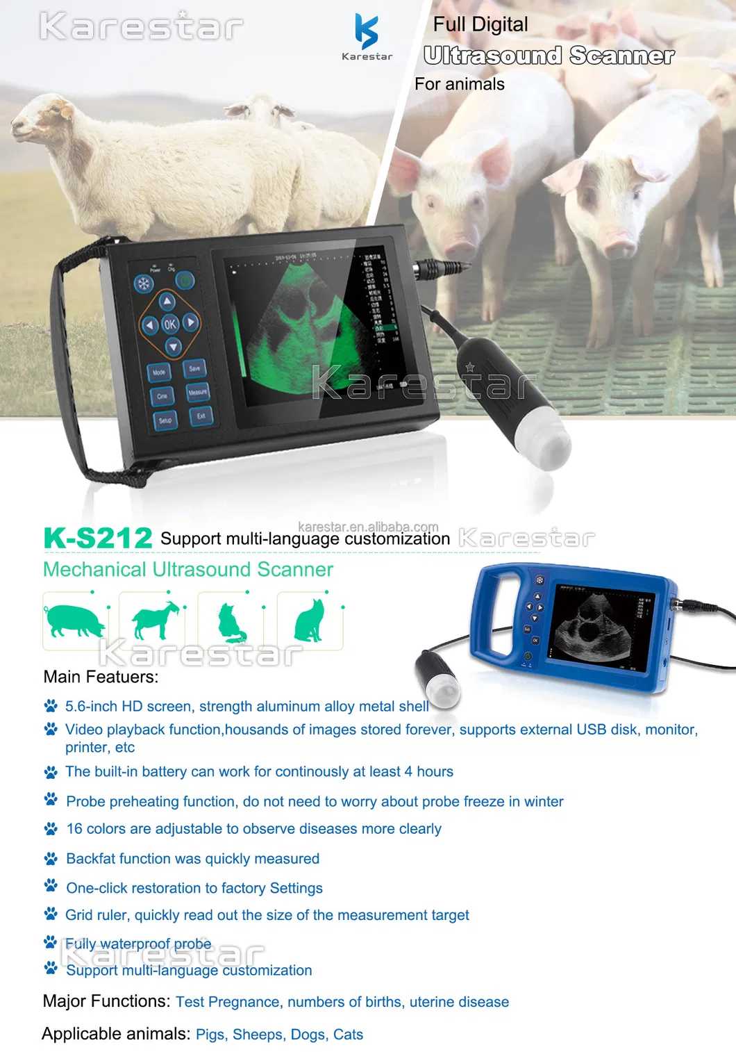 Máquina de ultrasonido veterinario digital