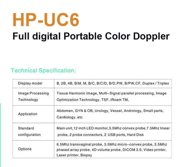 Sistema de Diagnóstico Ultrasonido Doppler Color Portátil de Clínica China 2D 4D