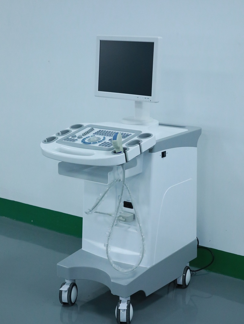 Carro de máquina de ultrasonido digital completo en blanco y negro para equipos hospitalarios