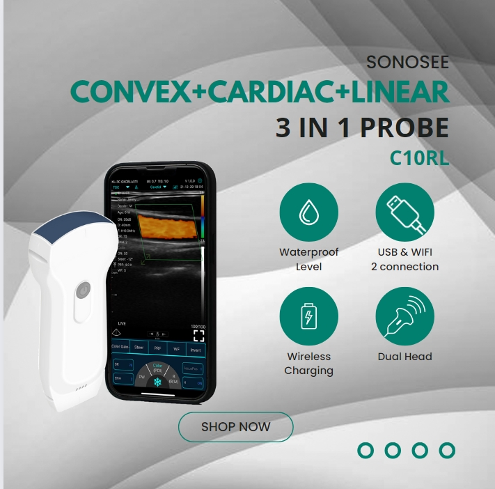 Konted C10rl Escáner de ultrasonido Doppler color inalámbrico de mano con sondas duales 3-in-1