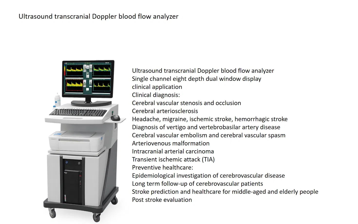 Máquina de ultrasonido Doppler clínico portátil para cribado vascular integral aprobada por hospitales, análisis de flujo sanguíneo por ultrasonido