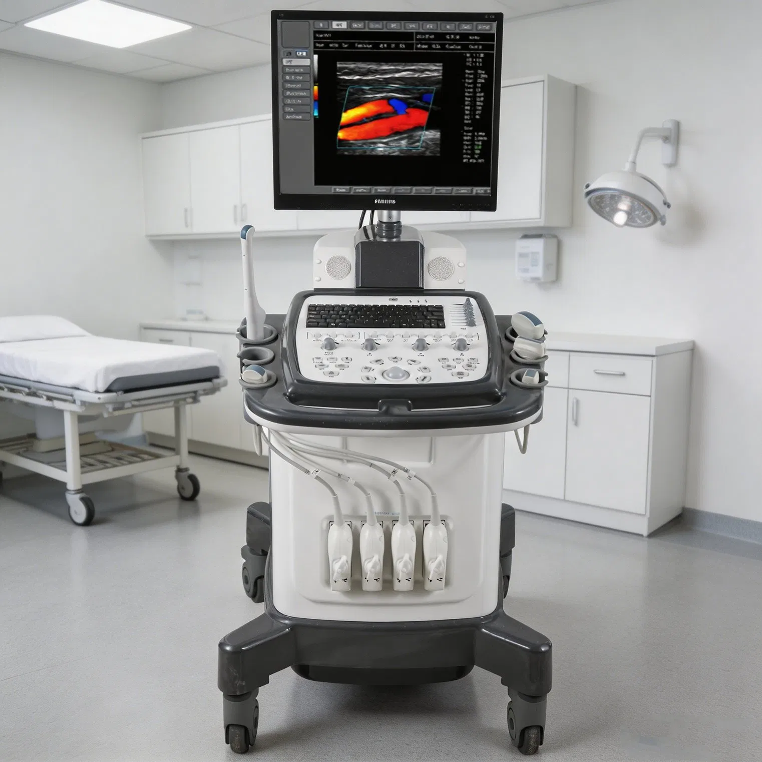 Sistema de Diagnóstico Médico Cardíaco Digital Hospitalario Escáner Ultrasónico Portátil 3D 4D 5D Máquina de Ultrasonido Doppler Color Trolley