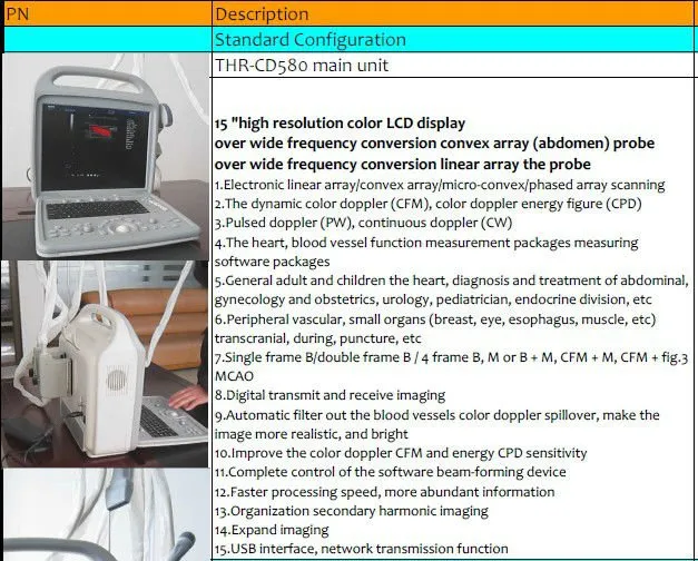 Sistema de Ultrasonido Doppler Color Portátil (THR-CD580)