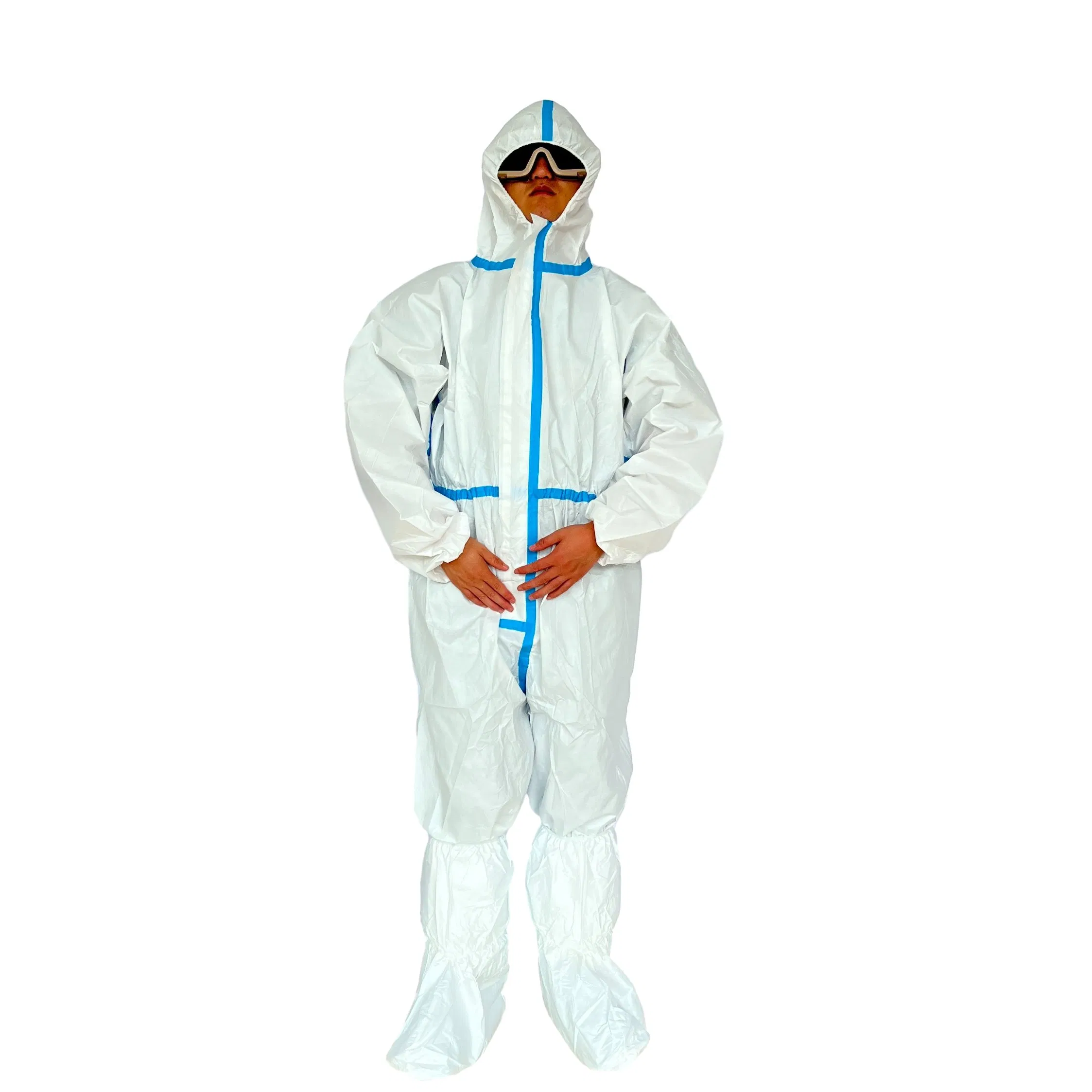 55/60g Coverall Made in China Type5/6 White Color Waterproof Disposable Protective Clothing Microporous Coverall
