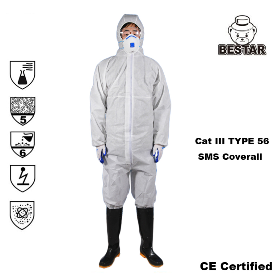 Asbestos Removal Type 56 SMS Disposable Safety Protective Coverall with Hood