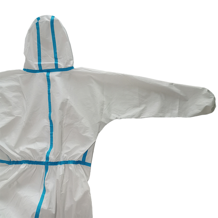 Unisex Disposable Extra-Large Liquid Hooded Zipper Closure White Coverall Microporous Coated Coverall with Elastic Wrist En14126
