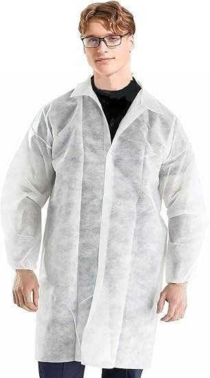 High Quality 100% Polypropylene Visitor Laboratory Coat Jacket Non-Woven PP White Disposable Lab Coat