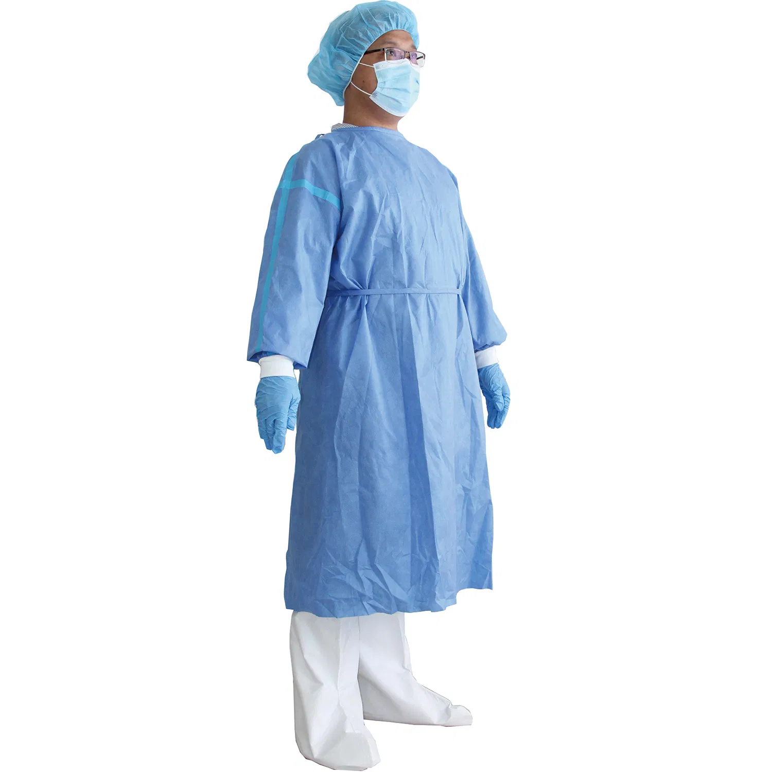 Disposable SMS Material 38g Fluid Resistant Medical Surgical Isolation Gown with Knit Cuff Long Sleeve for Dental/Hospital
