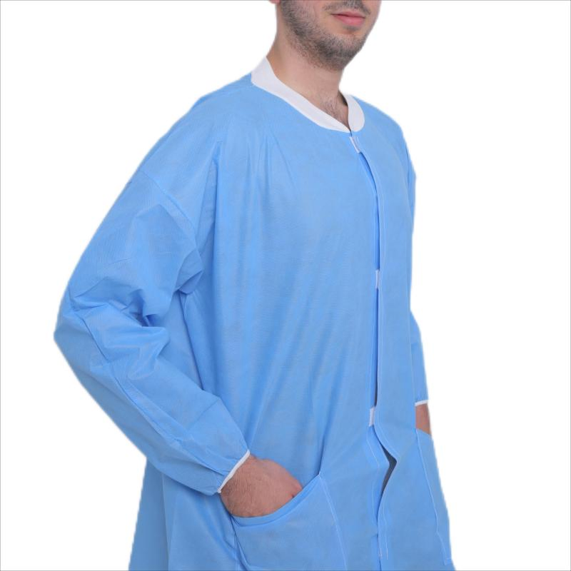 Waterproof and Dustproof Disposable SMS Non Woven Lab Coat with Knitted Cuff