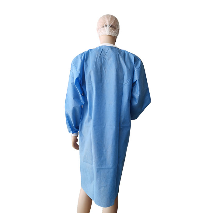 Medical Supply Non-Sterile Disposable Non-Woven Blue Disposable Gowns X-Large 40 GSM SMS Lab Coat with Knit Wrists Knit Collar 3 Pockets