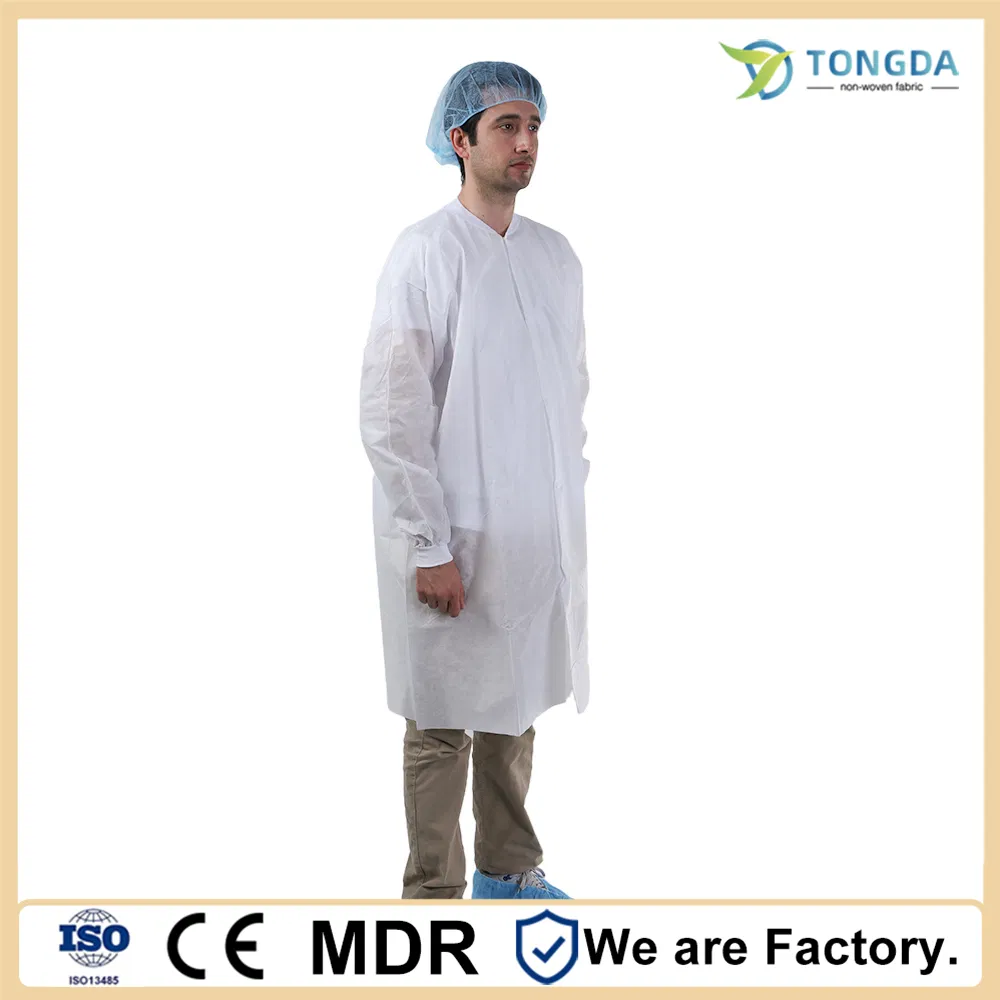 Disposable White Nonwoven Dental Clinic Anti-dust Working Clothing Snap Closure Lab Coat