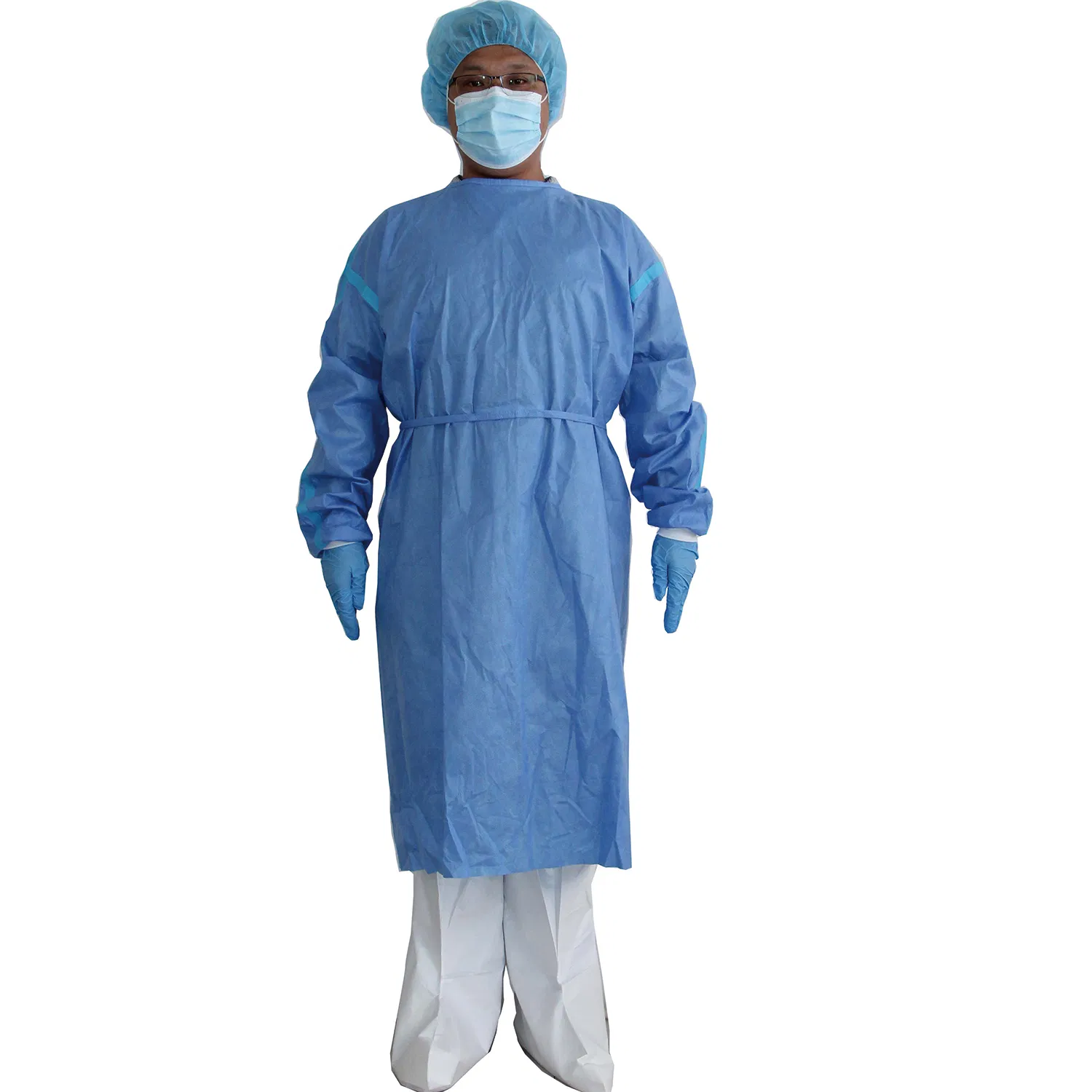 Disposable SMS Material 38g Fluid Resistant Medical Surgical Isolation Gown with Knit Cuff Long Sleeve for Dental/Hospital