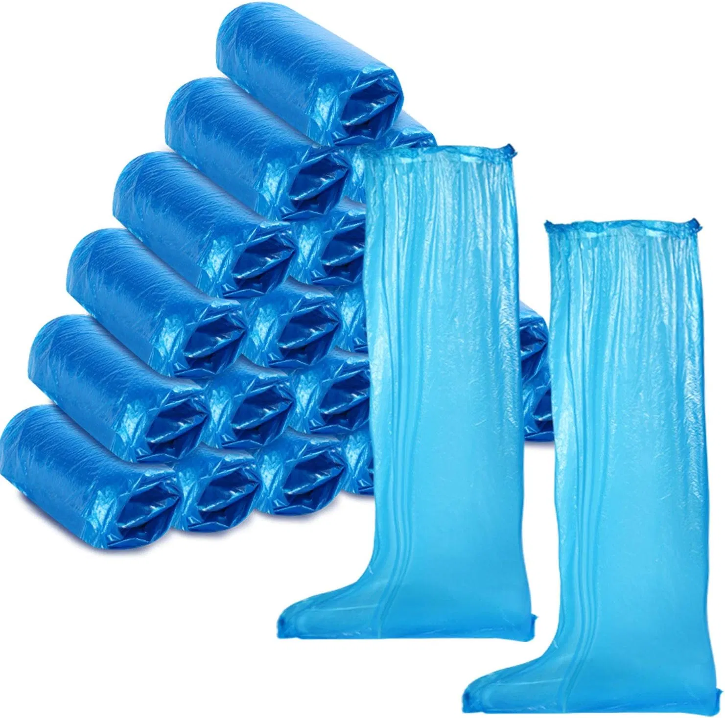 Disposable Blue PE Boot Covers with Extended Length, Anti-Slip Waterproof Overshoes for Laboratory and Medical Examination Rooms