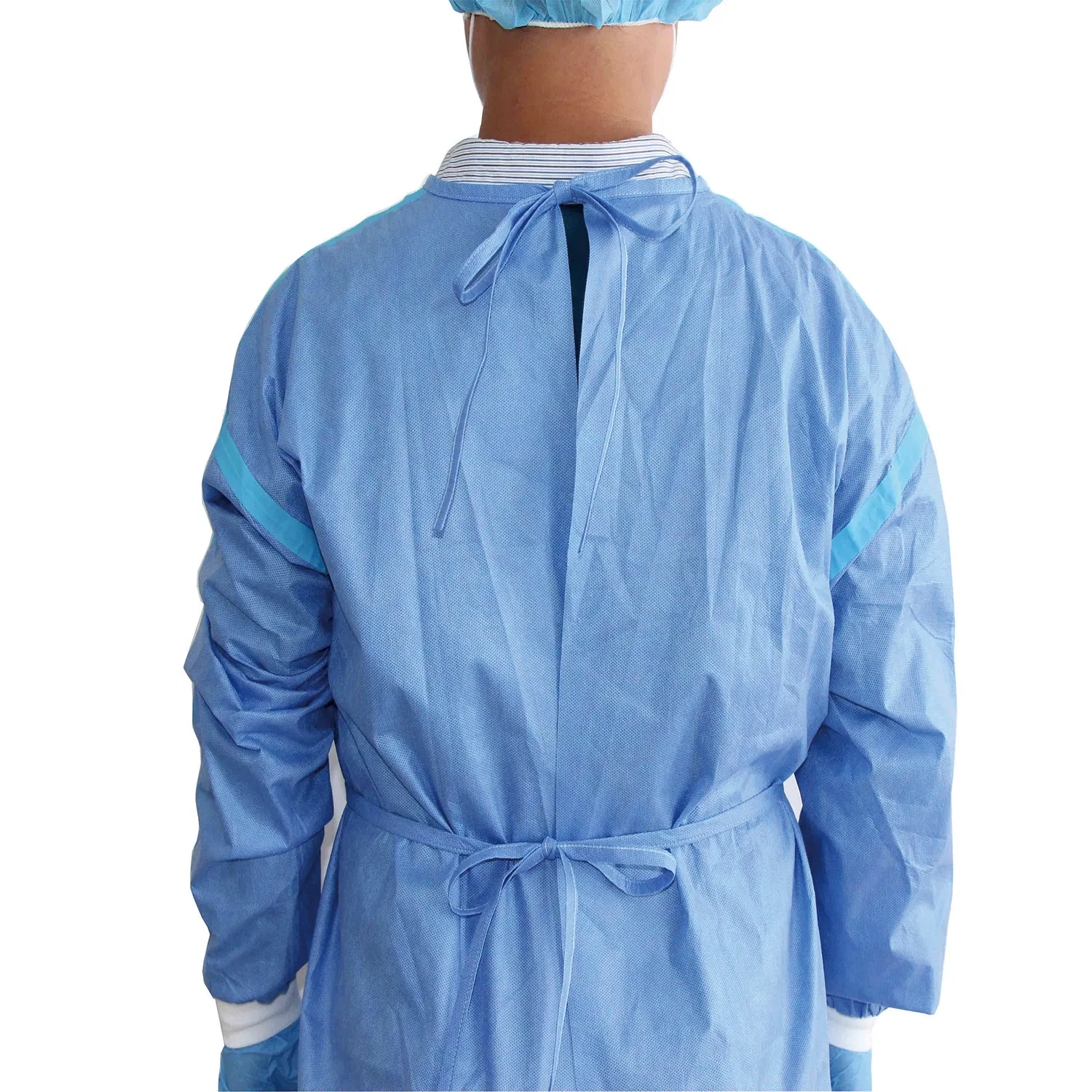 Disposable SMS Material 38g Fluid Resistant Medical Surgical Isolation Gown with Knit Cuff Long Sleeve for Dental/Hospital