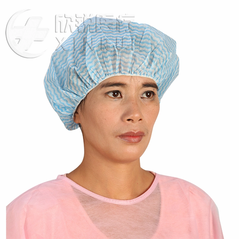 Disposable Non-Woven Round Cap/Nurse Cap with Strip Pattern 24 Inch