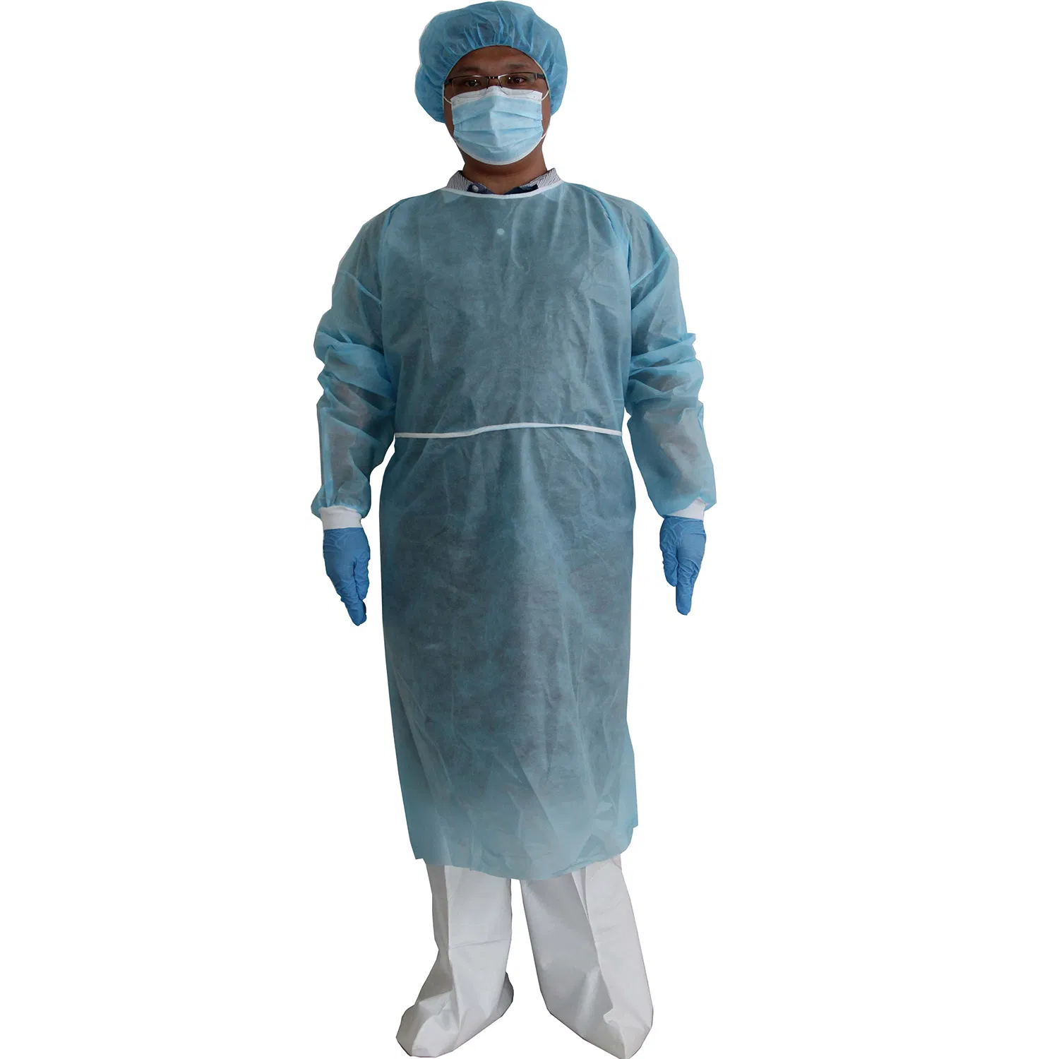 Disposable SMS Material 38g Fluid Resistant Medical Surgical Isolation Gown with Knit Cuff Long Sleeve for Dental/Hospital