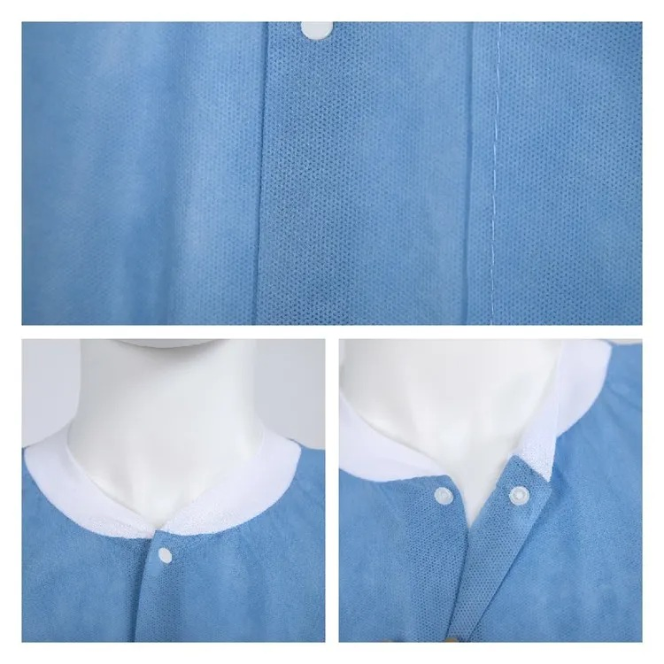 Waterproof Standard Reinforced Disposable Surgical Non Woven Waterproof Lab Coat with Single Collar