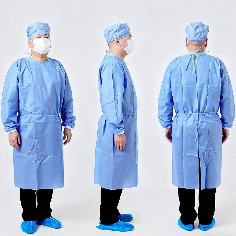 Waterproof Blue/Yellow/White Color Knitted Cuffs Medical SMS/PP/PE Disposable Isolation Gown