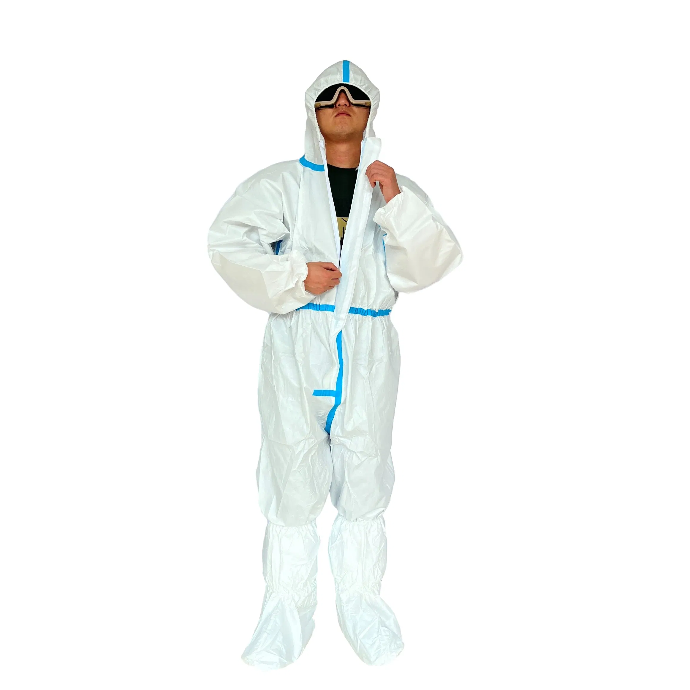 55/60g Coverall Made in China Type5/6 White Color Waterproof Disposable Protective Clothing Microporous Coverall