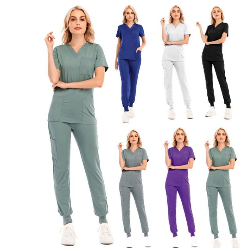 Color Matching Dental Clinic Working Suit Unisex Medical Scrubs Tops+Pants Pet Grooming Nursing Uniforms Pharmacist Work Clothes