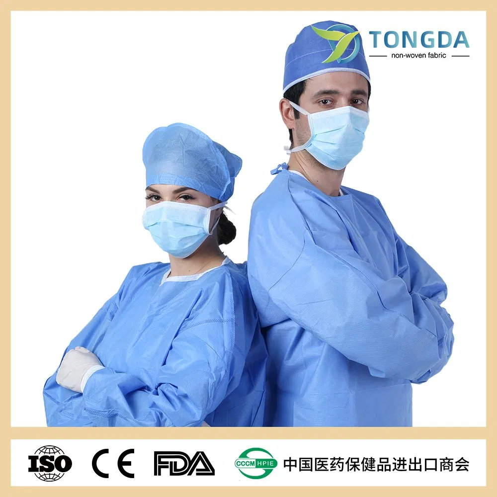 CE FDA Disposable SMS Reinforced Surgical Gown with Knitted Cuff and Wrapper