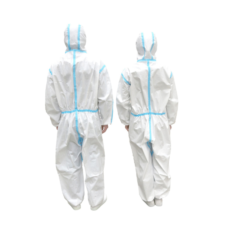 Safety Protective Chemical Microporous Impervious Waterproof Breathable Disposable Non-Woven Clothing Coverall with Hood and Melt Tap for Industry Hospital Lab