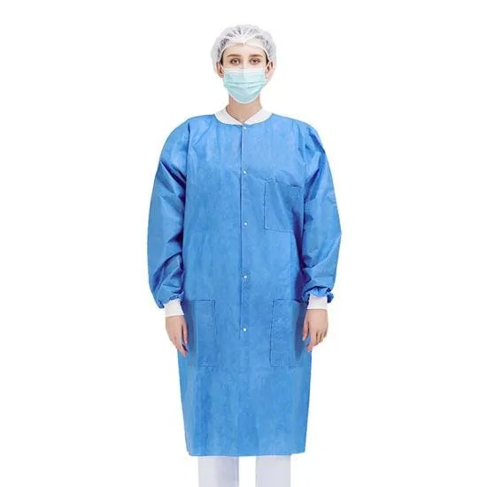 Waterproof Standard Reinforced Disposable Surgical Non Woven Waterproof Lab Coat with Single Collar
