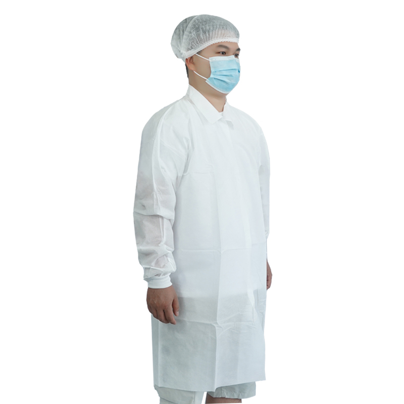 Waterproof and Dustproof Disposable SMS Non Woven Lab Coat with Knitted Cuff