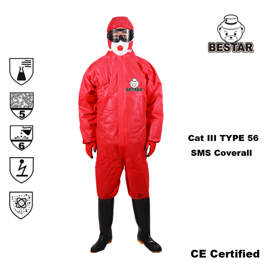 Asbestos Removal Type 56 SMS Disposable Safety Protective Coverall with Hood