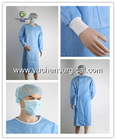 117X153cm Disposable Reinforced Surgical Gown Blue Color SMS Waterproof Blood Fluid Resistant