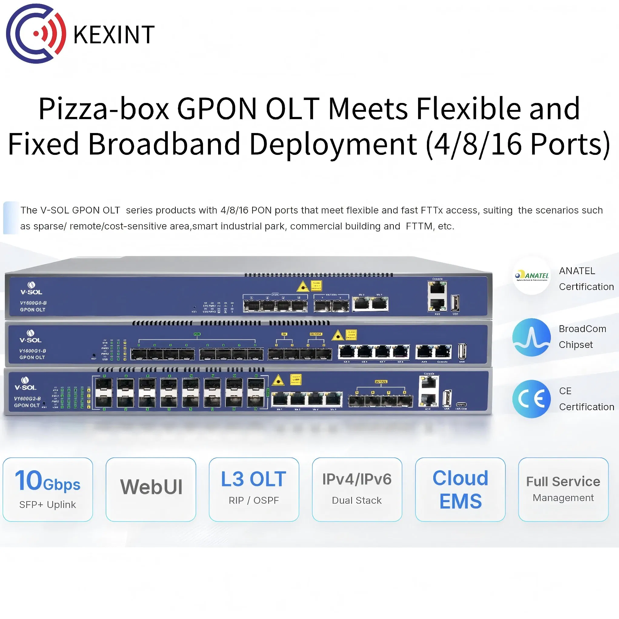 Kexint Fiber Optic Transceivers V1600g0-B Sc Connector 4 Port Gpon Olt