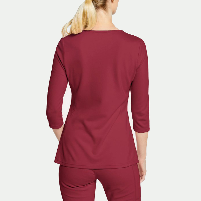 Red Color Fashionable Heart Neck Design Hospital Uniform 3/4 Sleeves Polyester Spandex Stretchy Anti-Bacterial Medical Scrubs Customized Design Nurse Scrubs